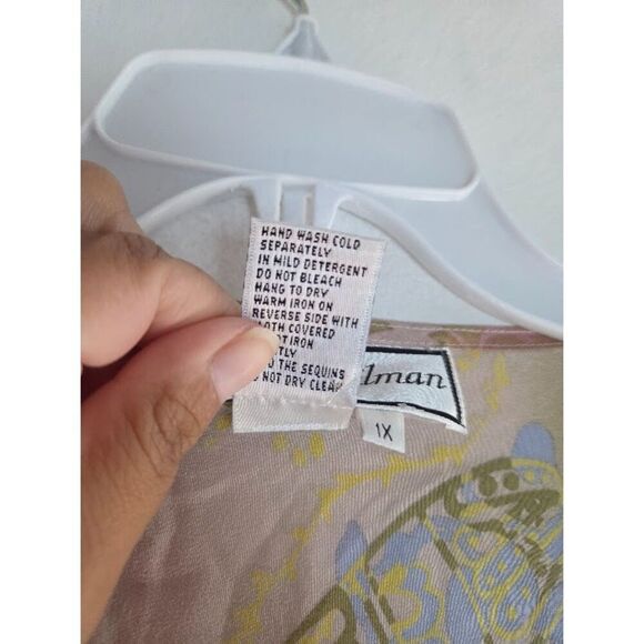 NWT Diane Gillman Grey Pink Green Floral 100% Silk A-Line Midi Pull On Skirt 2X - Picture 5 of 6